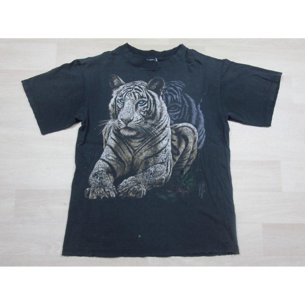 Vintage 90s White Tiger Nature T Shirt Men's (M) Animal Wildlife Cliff Bonamie